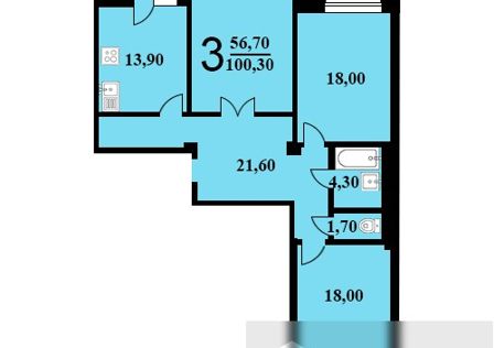 Продаётся 3-комнатная квартира, 100.3 м²